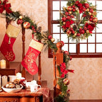 Valery Madelyn 30" Pre-Lit Large Christmas Wreath for Front Door Red Gold - Image 2