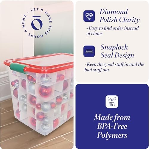 HOMZ Holiday Tote Plastic Storage Bin with Lid, 112 Qt, Clear/Red, 2 Pack - Image 3