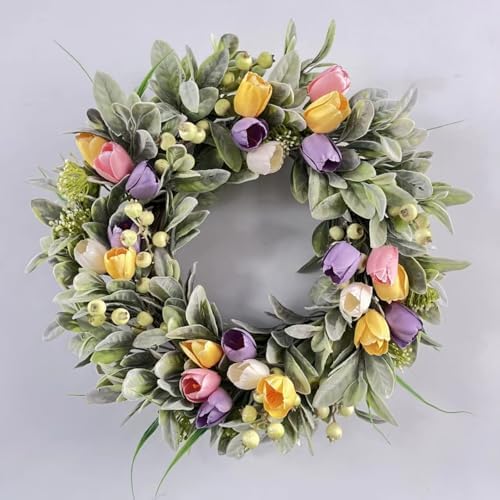 HomeKaren Tulip Spring Wreaths for Front Door 22 Inch, All Season Floral Wreath for Outdoor Indoor Flower, Easter Door Wreath for Spring Summer Easter Home Decor - Image 7