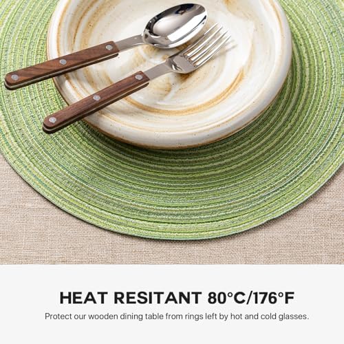 BARoyal Round Placemats Set of 12 Woven Placemats Washable Braided Table Mats for Dining Table Heat Resistant Non-Slip Circle Place Mats(Green) - Image 5