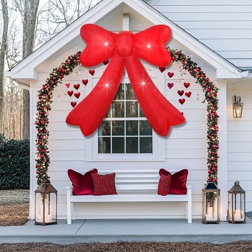 Mother's Day,Birthday,Valentine's Day,Wedding Inflatables Giant Red Bow Lighted Balcony Terrace Porch Yard Lawn Inflatable Decoration with Built-in Fan and Ropes Holiday Party Decor, (7FT-Red Bow) - Image 2