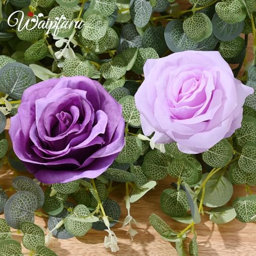 Waipfaru 2 Pcs Flower Garland, 6Ft Eucalyptus Garland with Flowers, Rose Floral Vines for Wedding Reception Table Mantle Room Spring Summer Decor (Purple) - Image 5