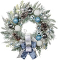 24" Christmas Wreath for Front Door Artificial Unlit Winter Wreath with Pine Cones, Berry Clusters, Blue Ball Ornaments and Ribbon for Thanksgiving Holiday Christmas Decoration by Arborus