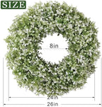 26" Large Artificial Boxwood Wreath for Front Door Decoration (White-Green) - Image 5