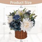 Hollyone 13.8" Fall Flowers Arrangement in Baskets Pot Outdoor Indoor Fake Pumpkin Hydrangea Peonies Artificial Flower in Woven Baskets Fall Decor Blue White Faux Plants Porch Home Autumn Decorations - Image 2