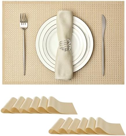 Leetaltree Woven Vinyl Placemats Set of 24, Gold Sequin by Leetaltree-ArtatEveryTable