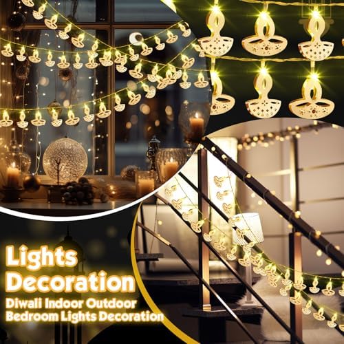 Glooglitter 20 ft 40 LED Diwali Diya String Lights, Warm White, 2 Styles - Image 4