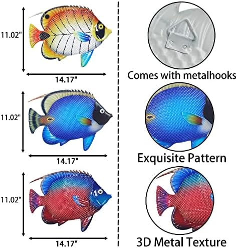 John's Studio Metal Fish Sea Wall Decor Outdoor Garden Hanging Art Sculptures Home Ocean Theme Decorations for Kitchen Bathroom and Pool - 3 PCS - Image 2