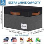 GhvyenntteS Extra Large Storage Bins with Lids, Foldable Fabric Storage Boxes with Lids and Handles, Storage Baskets with Lid and Label for Home Office (3 Pack, Grey&Black, 15.75" x 11.8" x 10.2") - Image 3