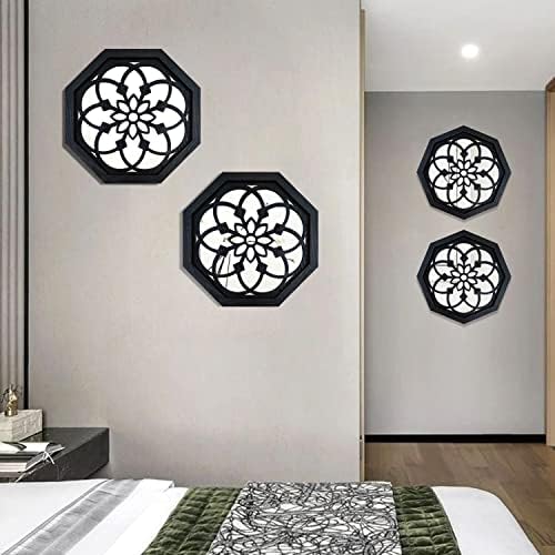 ZOLAPI 2-Piece Octagon Wall-Mounted Mirrors,Vintage Farmhouse Mirror for Wall Decor,Black Decorative Accent Mirror for Foyer, Bathroom, Bedroom. (12”x12”) - Image 2