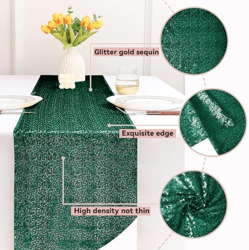 Sugargirl 10 Packs 12 x 72 inches Sequin Table Runner, Glitter Dark Green Table Runner for Birthday Party Supplies Wedding Holiday Celebration Event Decorations - Image 3
