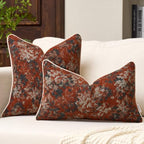 FANAMI Vintage Floral Throw Pillow Covers 20x20 Set of 2 Boho Farmhouse Accent Pillowcase Neutral Modern Chenille Square Decorative Cushion Covers for Couch Sofa Bed Living Room Home Decor, Rust - Image 4