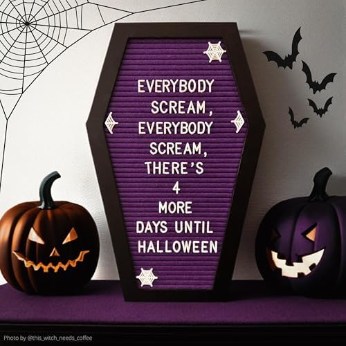 Nomnu Coffin Letter Board, Purple Goth Decor w/Bat Stickers, Spooky Emojis - Image 5