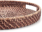 Round Rattan Woven Serving Tray with Handles Ottoman Tray for Breakfast, Drinks, Snacks for Coffee Table, Home Decorative (Honey Brown, 13.8"x2") - Image 4