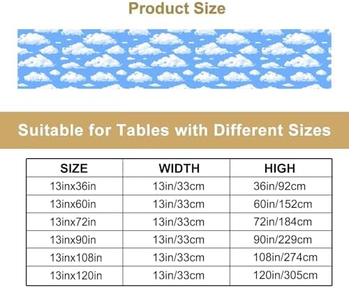Blue Sky White Cloud Table Runners，Cartoon Natural Landscape Scenery for Family Dinner Wedding Party Indoor Outdoor Linen Table Decor 13x120in - Image 4