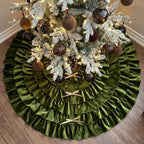 Velvet Christmas Tree Skirt, 60 Inches, 5-Tier Ruffle, Olive Green - Image 2