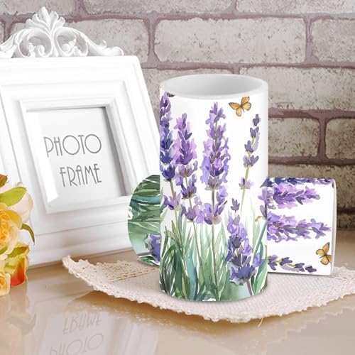 Lavender Flameless Candles 2 Pack 6 x 3 inch Battery Operated Candles with Multicolor Timer Remote Control LED Fake Candles for Warm Light Dinner Table Home Decor - Image 4