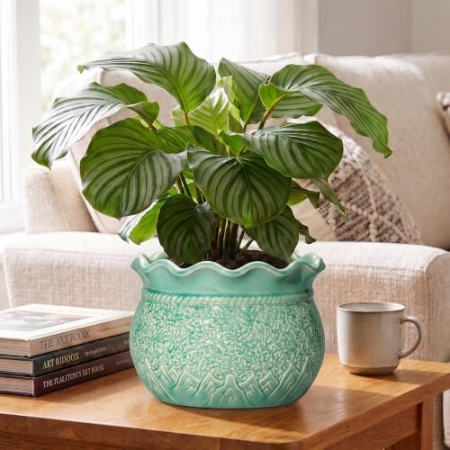 Ceramic Planter Pot, 10 Inch Plant Pot Indoor, Crack Lake Green - Image 4