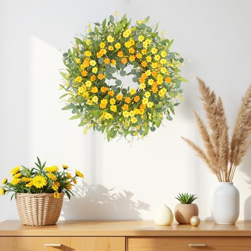 lOKEISNA Summer Wreaths for Front Door, 24" Yellow Daisy Wreaths for Front Door Window Wall Wedding Farmhouse Festival Decor, Handmade Artificial Spring Summer Wreath for Home Decoration - Image 5