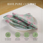 Floral Cloth Napkins Set of 12,Block Print Inspired 100% Cotton Dinner Napkins for Thanksgiving,Christmas & Fall Decor,Washable Reusable Wedding Table Linens,18x18 Inch, Soft Green Floral - Image 3