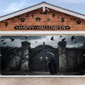 Large Halloween Garage Door Banner 7x16ft Skull Gate Black Crows Spooky Halloween Garage Door Cover for 2 Car Scary Night Party Decorations for Outside Banners Photography Backdrop by Lexfvpoo