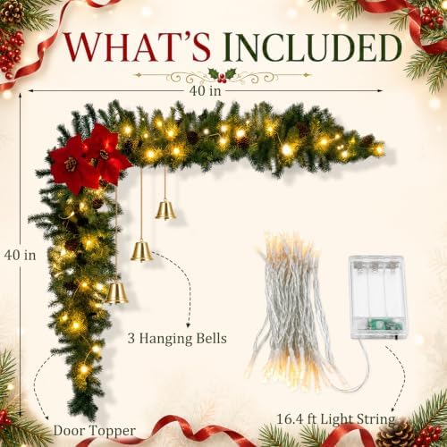 Christmas Door Decorations with LED Light, Poinsettias, Pinecones - Image 2