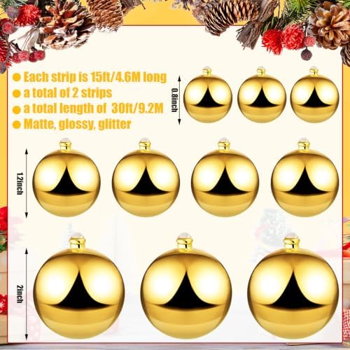 2 Pcs 15 ft Christmas Ball Ornament Garland, Gold - Image 2