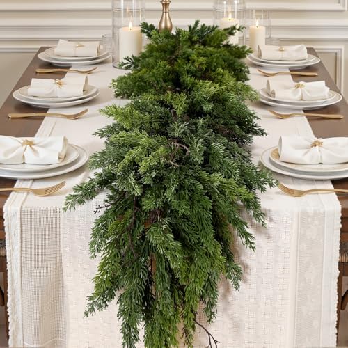 Alupssuc 9FT Christmas Garland, Cedar Garland -Real Touch Artificial Greenery Cypress Pine Garland for Mantle Table Railing Fireplace Indoor & Outdoor Christmas Decoration by Alupssuc