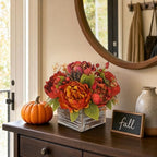 Fall Peonies Artificial Flowers Arrangements In Rustic Square Wooden Box - Image 6