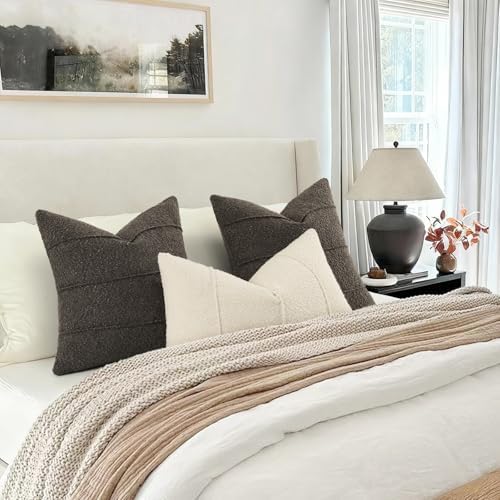 YCOLL Textured Boucle Throw Pillow Covers 26x26 Pack of 2 - Soft Neutral Striped Cushion Covers, Cozy Accent Decorative Pillow Covers for Couch, Sofa, Bed, Living Room (Dark Gray) - Image 4