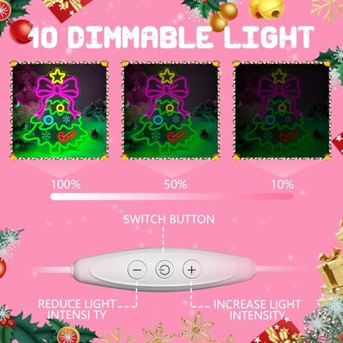 Christmas Neon Sign Pink Bow Christmas Tree Neon Sign for Wall Decor Xmas Tree Led Sign with Star Candy Neon Light Up Signs for Bedroom Window Holiday Door Xmas Party Home Decoration Winter Porch - Image 5