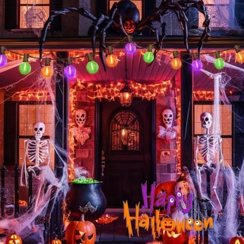LAMPHOME Globe Outdoor Halloween String Lights, 4 Pack 26FT Patio Lights with 12+1 Edison Shatterproof Bulbs, Connectable Dimmable Waterproof for Backyard Porch Halloween Decor, Orange Green Purple - Image 6