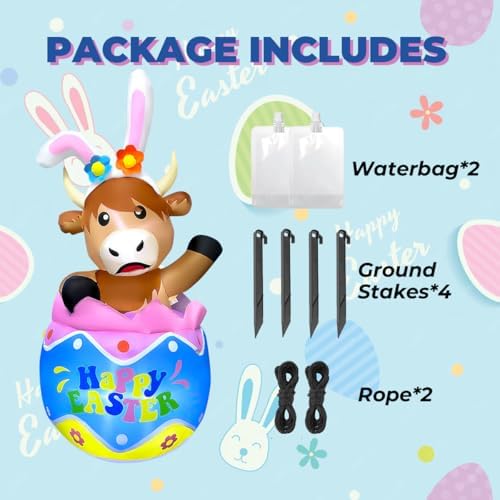 5FT Easter Inflatable Highland Cow with Egg Decorations Built-in LED Lighted Blow Up Decoration Home Yard Outdoor Indoor Garden Lawn Decor - Image 6