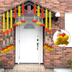 11PCS Diwali Decorations Marigold Garland for Home, Artificial Marigold with Bells and Leaves Long Strands for India Wedding, Pooja Decor, Marigold Flowers for All Year Decoration - Image 5
