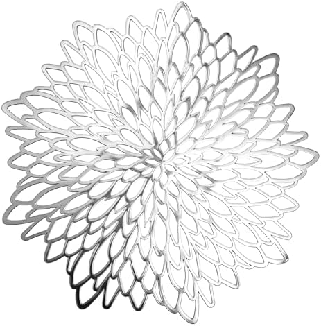 Set of 18 Round Placemats Silver, Heat-Resistant PVC Table Mats with Luxury Metallic Glossy Finish for Thanksgiving Christmas Wedding Party Decor, Easy to Clean by Unknown