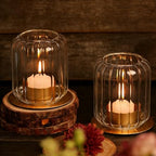 4 PCS Votive Candle Holders, Glass Gold Lantern Fall Style with Metal Base by LOVELIGHTLOVELIFE