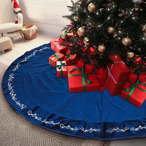 HyDren 84 Inch Velvet Christmas Blue Tree Skirt (Classical Style) - Image 4