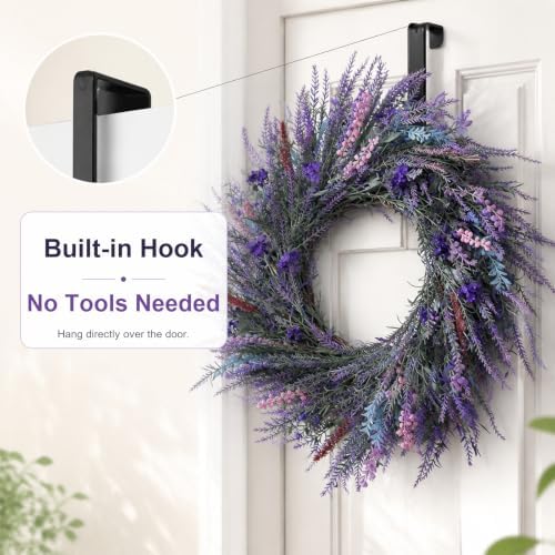 22-Inch Lavender Wreath for Front Door with Built-in Hook - Image 2