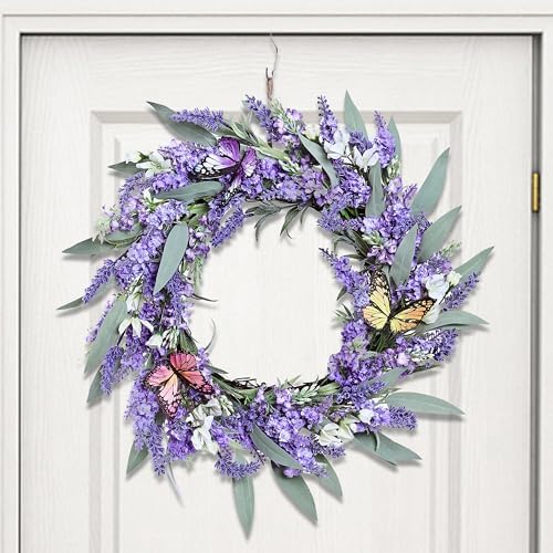 20" Lavender Wreath with LED Lights & Butterflies, Front Door Decor - Image 7