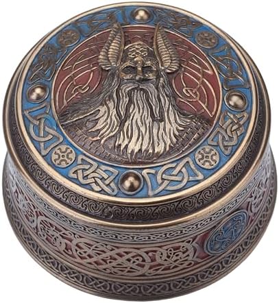 Veronese Norse God Odin Viking Round Stash Box Cold Cast Resin Bronze Finish Sculpture by VeroneseDesign