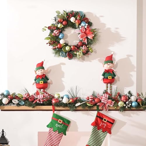 Valery Madelyn 18" Pre-Lit Candy Christmas Wreath for Front Door with Light - Image 2