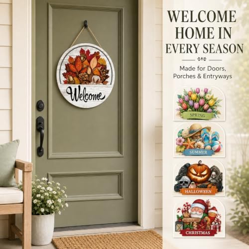 16 PCS Interchangeable Welcome Sign for Front Door, 12 Inch Wood Decor - Image 4