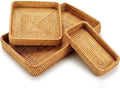 Rattan Serving Tray Set of 3, Rectangular Woven Tray, Natural Wicker Decorative Serving Tray, CoffeeTabletop Vanity Organizer, Bathroom Kitchen Counter, (S 4.3 x 8.3), (M 8.3 x 8.3), (L14.6 × 9.1) by YANGQIHOME