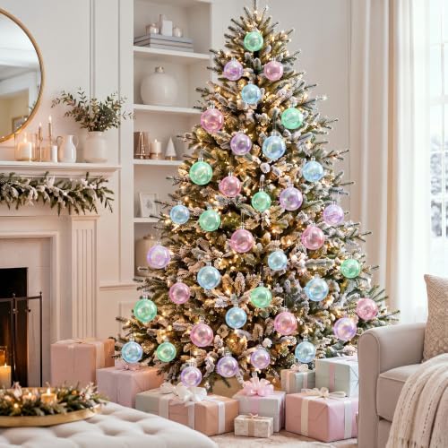 Lunmon 64 Pcs Colorful Iridescent Christmas Ornament Pastel Clear Xmas Ball - Image 2