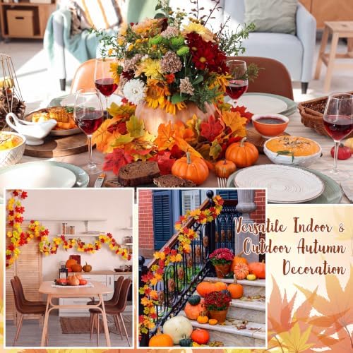 20 Pcs 120ft Fall Maple Leaves Garland Decoration, Bright Orange - Image 5