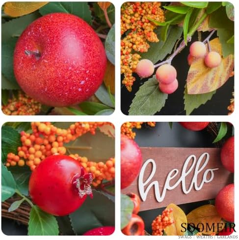 Fall Wreaths for Front Door 24 Inch Autumn Rustic Harvest Apple Wreath - Image 3