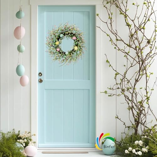 20" Easter Wreath – Pink, Green Yellow Berry & Egg Wreaths for Front Door, Spring Easter Wreath Door Decor Outdoor Indoor - Image 2
