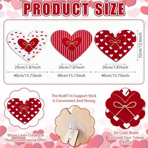3 Pcs Valentine‘s Day Decorations for Home Outdoor, 15.75'' Pink Heart Wood Porch Standing Love Decor, Romantic Sign for Front Door, Garden, Patio, Home, Happy Valentine‘s Day Decoration - Image 3