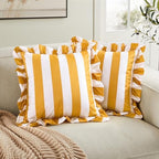 vctops Ruffle Square Throw Pillow Covers Boho Pink and Red Striped Decorative Pillowcases Set of 2, Soft Velvet Accent Cushion Cover Cases for Sofa Bed Living Room Decor (Ginger White,18"x18") - Image 2
