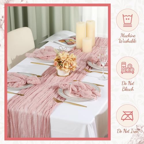 4 Cheesecloth Table Runners and 48 Napkins Set, 10Ft Boho Cheese Cloth Table Runners 20 x 20 Inch Rustic Wrinkled Gauze Napkins for Wedding Birthday Baby Shower Party Decor (Dusty Pink) - Image 5
